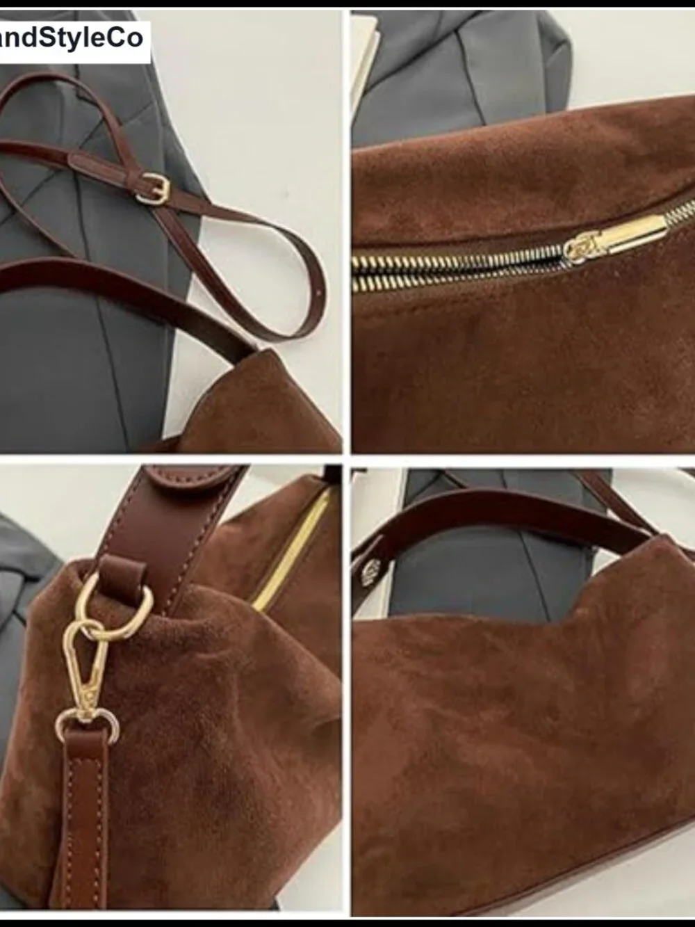 Faux Suede Hobo Tote with Adjustable Strap - Women's Handbag